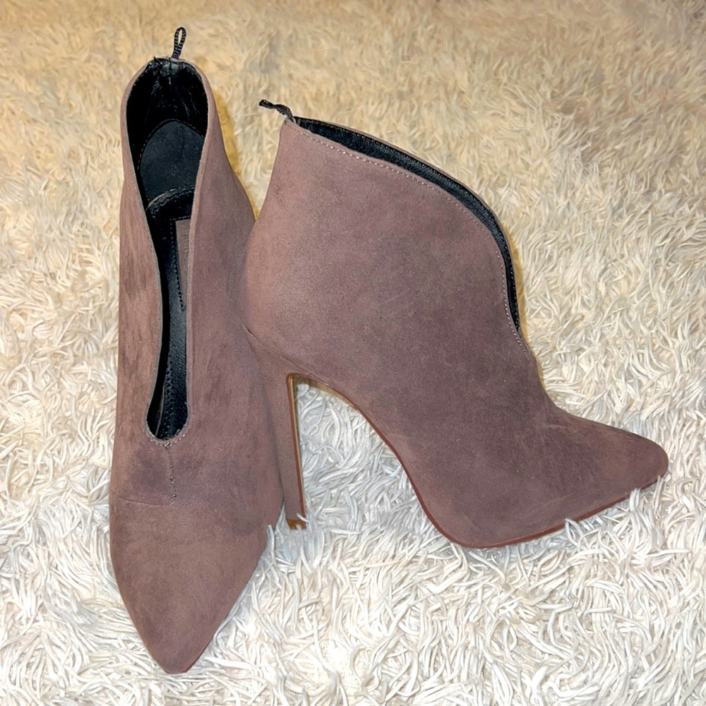 Forever 21 Faux Suede Cutout Heel Booties Taupe Size 5.5